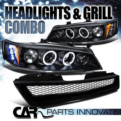 1994-1997 accord 2/4dr black projector headlights+mesh hood grill