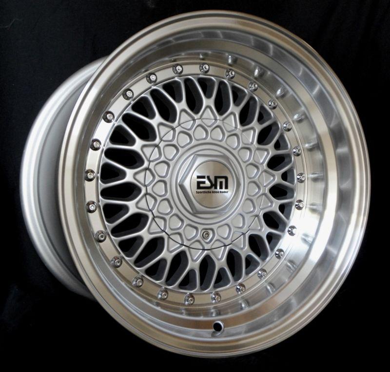 Silver 15x9 15" rs style wheels 5x100 et10 cb57.1 esm 002r oldsmobile