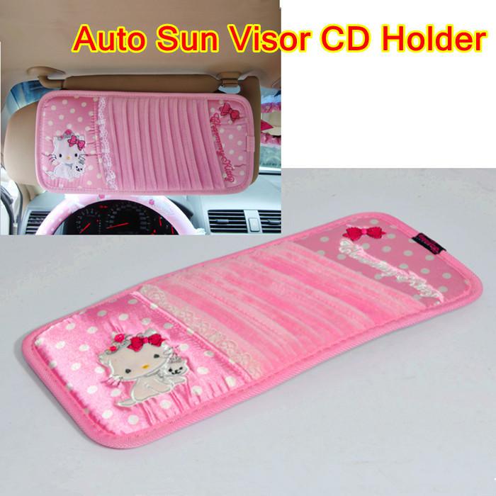 New lovely pink with white dot car auto sun visor cd dvd holder with lace