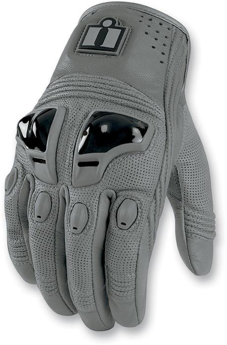 Icon justice leather motorcycle gloves gray md/medium