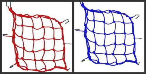 Motorcycle cargo net helmet bungee packing set of blue and red 