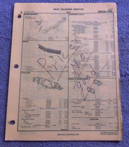 1966 66 buick special parts manual - service guide - illustrations  part numbers