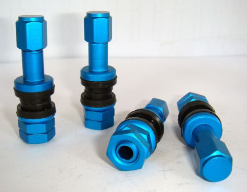 Set of 4 sky blue color aluminum tire valve stems cap bbs racing.