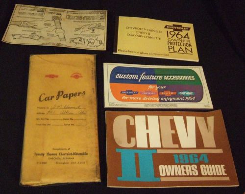 Original 1964 chevy ii owners guide, custom feature card,  dealer envelope &amp; mor