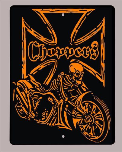 Skeleton choppers black and orange metal sign- 9&#034;x12&#034; - free shipping