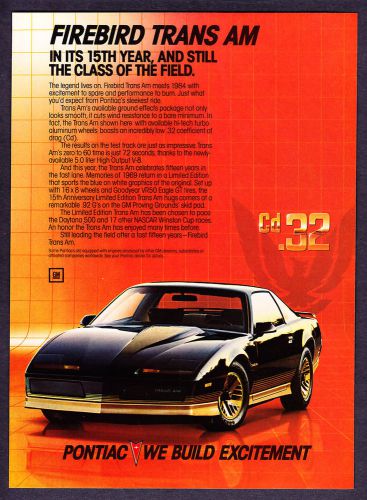 1984 pontiac firebird trans am coupe photo &#034;class of the field&#034; promo print ad