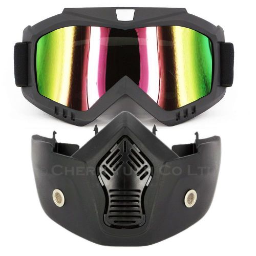 Detachable modular face mask goggles &amp; mask for off-road atv motorcycle helmet