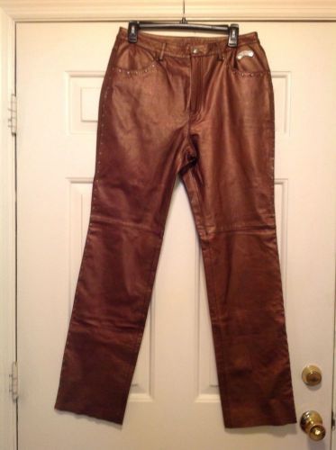 Harley-davidson bronze leather pants, lined, sz 10/38 w- great used condition!