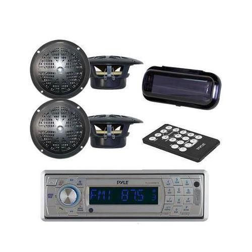 Silver marine detachable face cd mp3 usb stereo &amp; bluetooth + 4 speakers &amp; cover