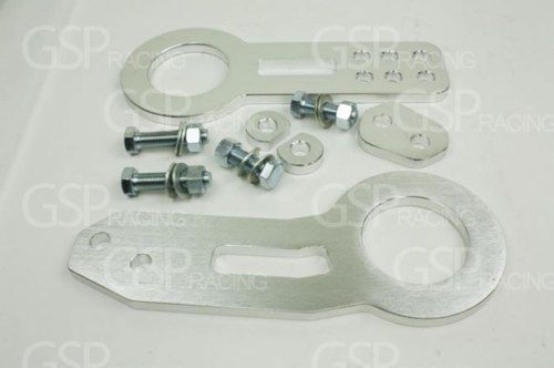 Silver jdm cnc front+rear tow hook set civic 91-01