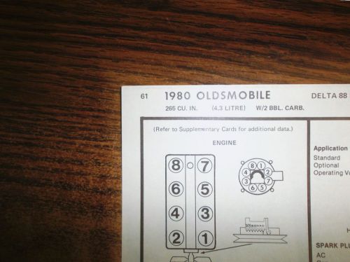 1980 oldsmobile eight series models 4.3 litre 265 ci v8 2bbl tune up chart