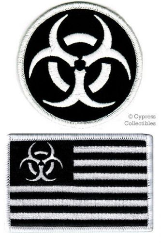 Two usa nuclear biohazard biker patches toxic warning symbol embroidered iron-on