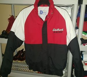 Edelbrock quilted track jacket black white red lined mens size m