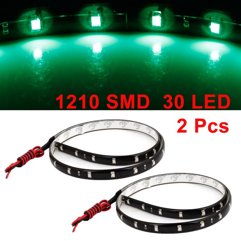 2pcs car 30 led 3528 1210 smd decorative flexible light strip green 60cm long