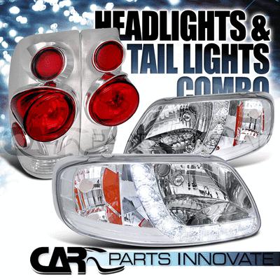 97-03 ford f150 chrome smd led drl headlights+3d altezza rear tail lamps