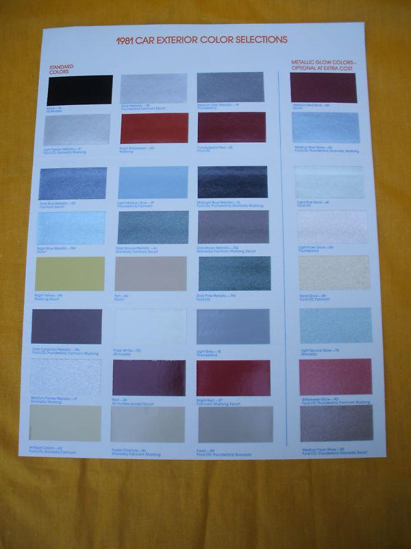 1981 ford  dealer  factory oem  paint chip color  chart