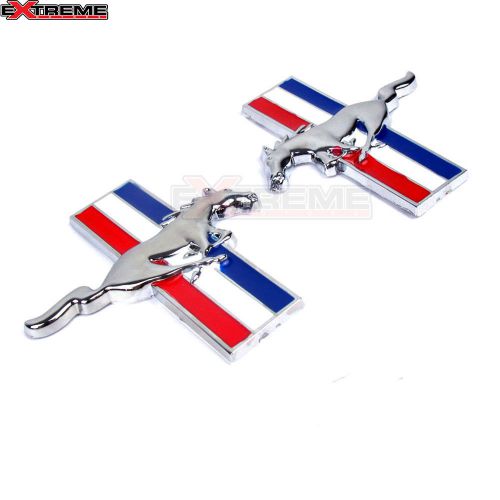 (1)chrome metal coloured mustang tri-bar running horse side fender decal emblem