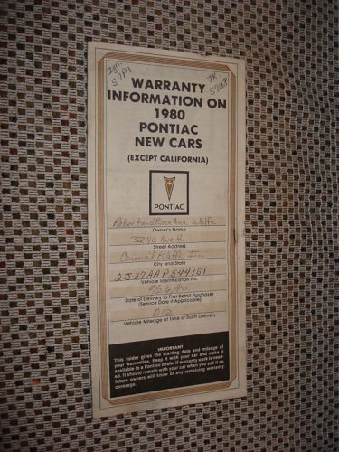 1980 pontiac warranty booklet manual original firebird+