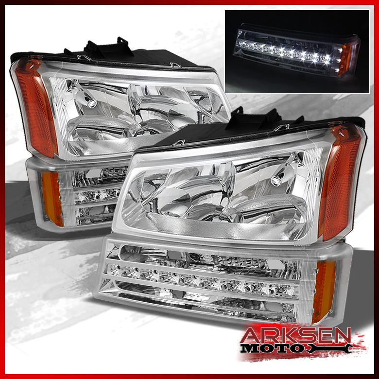 03-06 silverado avalanche crystal headlights+led bumper signal light lamp set