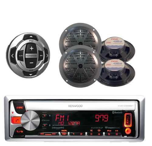 Kenwood boat cd/mp3 usb iphone pandora radio &amp; bluetooth 4 speakers+wired remote