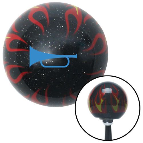 Blue horn trumpet black flame metal flake shift knob with m16 x 1.5