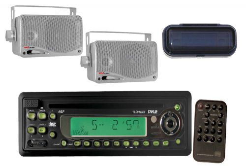 Plcd13mr marine am/fm in-dash cd/mp3 receiver, 3.5&#039;&#039; silver box speakers, cover