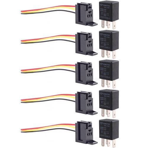 E support car relay 12v 30a spst 4pin socket pack of 5 black