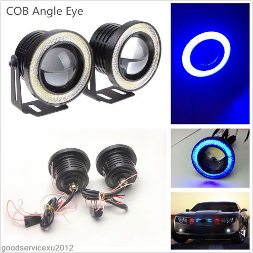 A set 2.5&#034; hight power car fog light running lamps blue cob halo angel eye rings