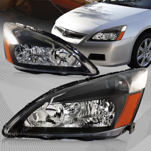 For 2003-2007 honda accord black housing clear lens w/amber reflector headlights