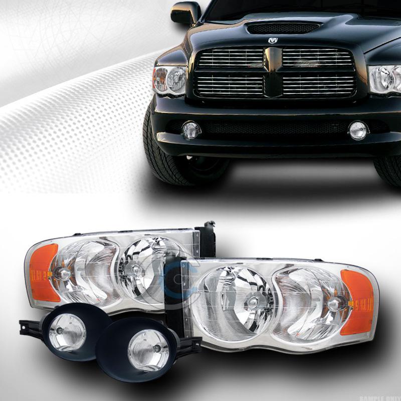 Chrome head light parking signal amber+front bumper fog dy 02-05 dodge ram truck