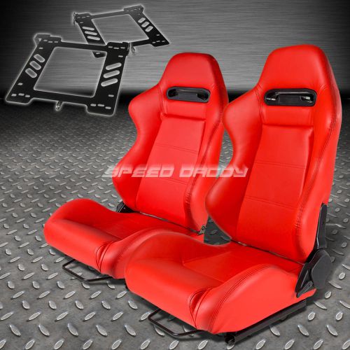 Pair type-r red pvc reclining racing seat+bracket for 93-98 golf/gti mk3/jetta