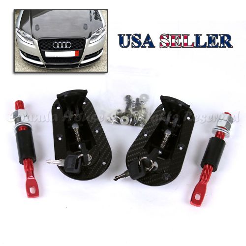 Carbon fiber aerodynamic design hood pin set w/ keys bonnet lock latch diy usa