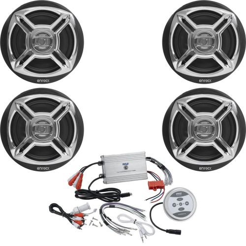 4 enrock chrome 6.5&#034; 100w marine speakers, 1200w 4-channel marine boat amplifier