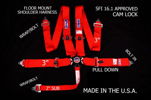 Rjs racing sfi 16.1 cam lock 5 pt seat belt harness floor mount red 1034104