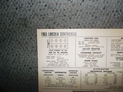 1965 lincoln continental eight series models 430 cubic inch v8 tune up chart