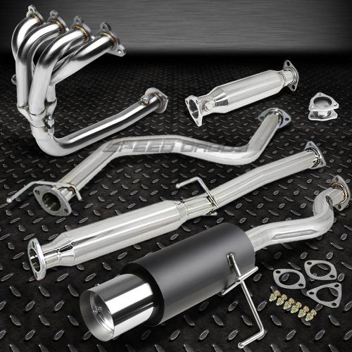 4.5&#034;black muffler chrome tip catback+4-1 header+pipe exhaust for 96-00 civic 3dr