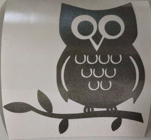 Owl on tree branch silver vinyl 4.25&#034; x4.5&#034; sticker decal car window laptop ipad