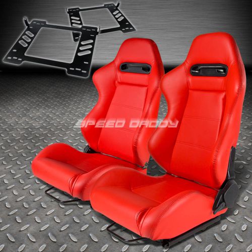 Pair type-r red pvc reclining racing seat+bracket for 07-14 jeep wrangler 4-dr