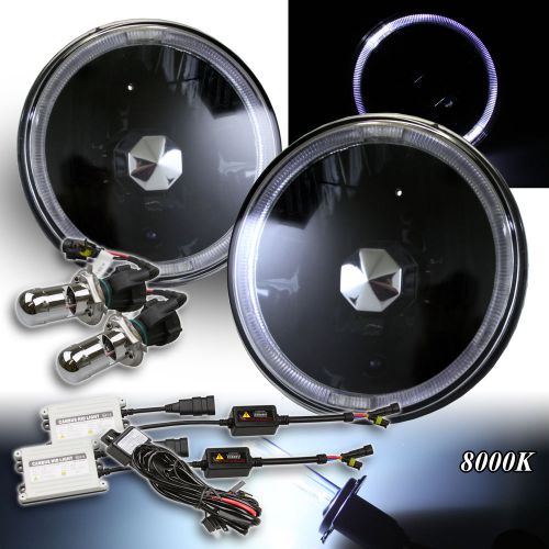 White led halo for euro car! 7&#034; h6024 black headlights 55w bi-xenon hid 8000k