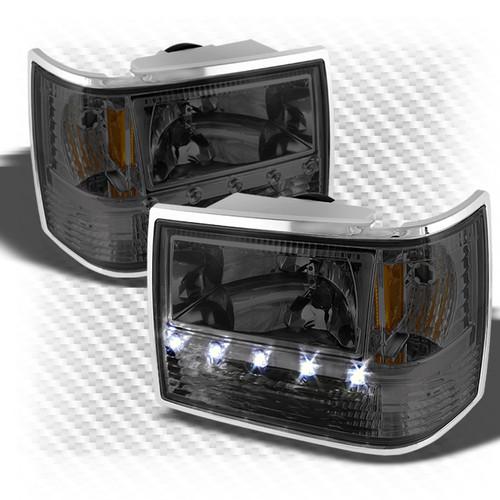 Smoked 93-98 grand cherokee 3in1 bumper+cornerr+led headlights head lights set