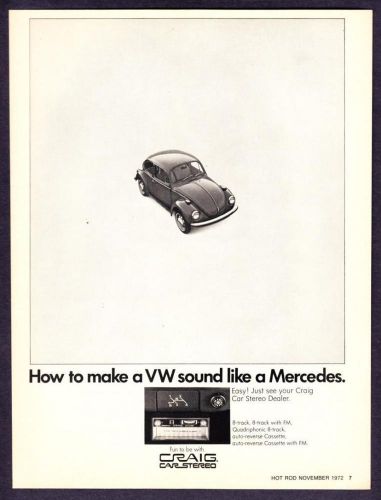 1972 vw volkswagen beetle photo &#034;sounds like a mercedes&#034; craig stereo print ad