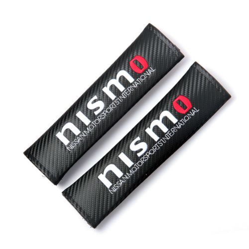 2pcs nismo black carbon fiber &amp; embroidery car seat belt cushions shoulder pads