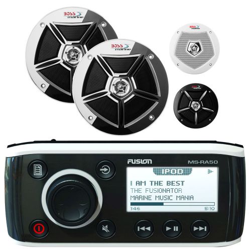 2 marine 6.5&#034; speakers w/multi grilles, msra50 marine am fm ipod aux receiver