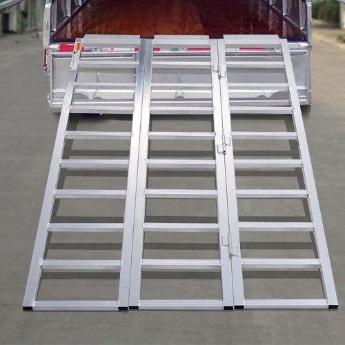 Aluminum loading ramp tri-fold folding motorcycle atv lawn snowmobile 69&#034; x 44&#034;