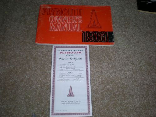 Original 1961 plymouth owner&#039;s manual + owners service certificate free shipping