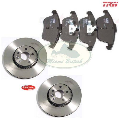 Land rover front brake rotor disc &amp; pad set lr2 lr027107 lr004936 delphi / trw