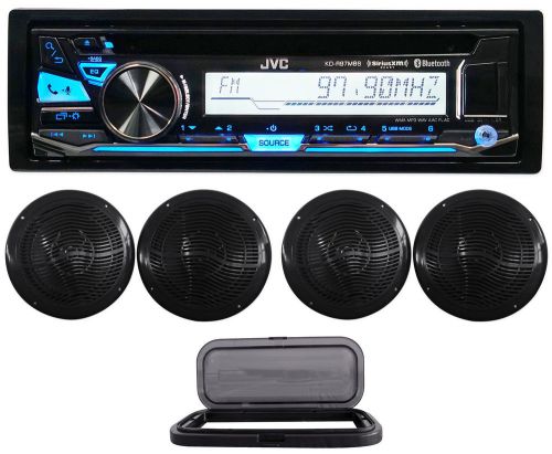 Jvc kd-r97mbs single-din marine cd receiver+splash guard+(4) 8&#034; boat speakers