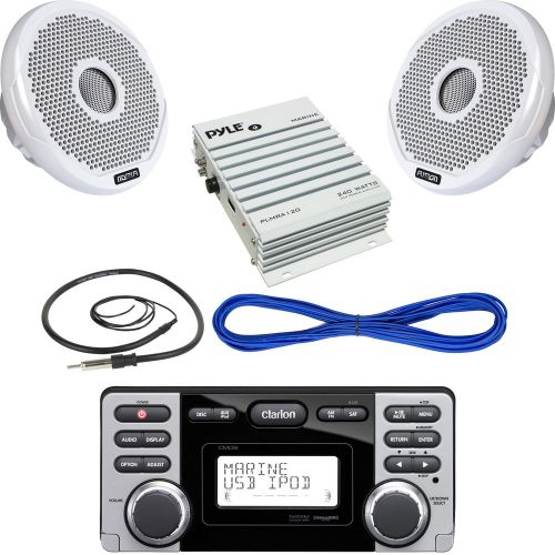 Clarion marine cd usb mp3 receiver, 6&#034; speakers &amp; wires, 240w amplifier, antenna