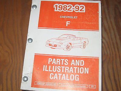 1982 83 84 85 86 87 88 89 90 91 1992 chevrolet camaro parts book manual catalog