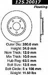 Centric parts 125.20017 rear performance rotor